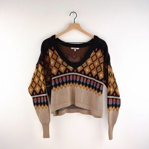 Gimmicks by BKE Cropped V-neck Boho Sweater, M